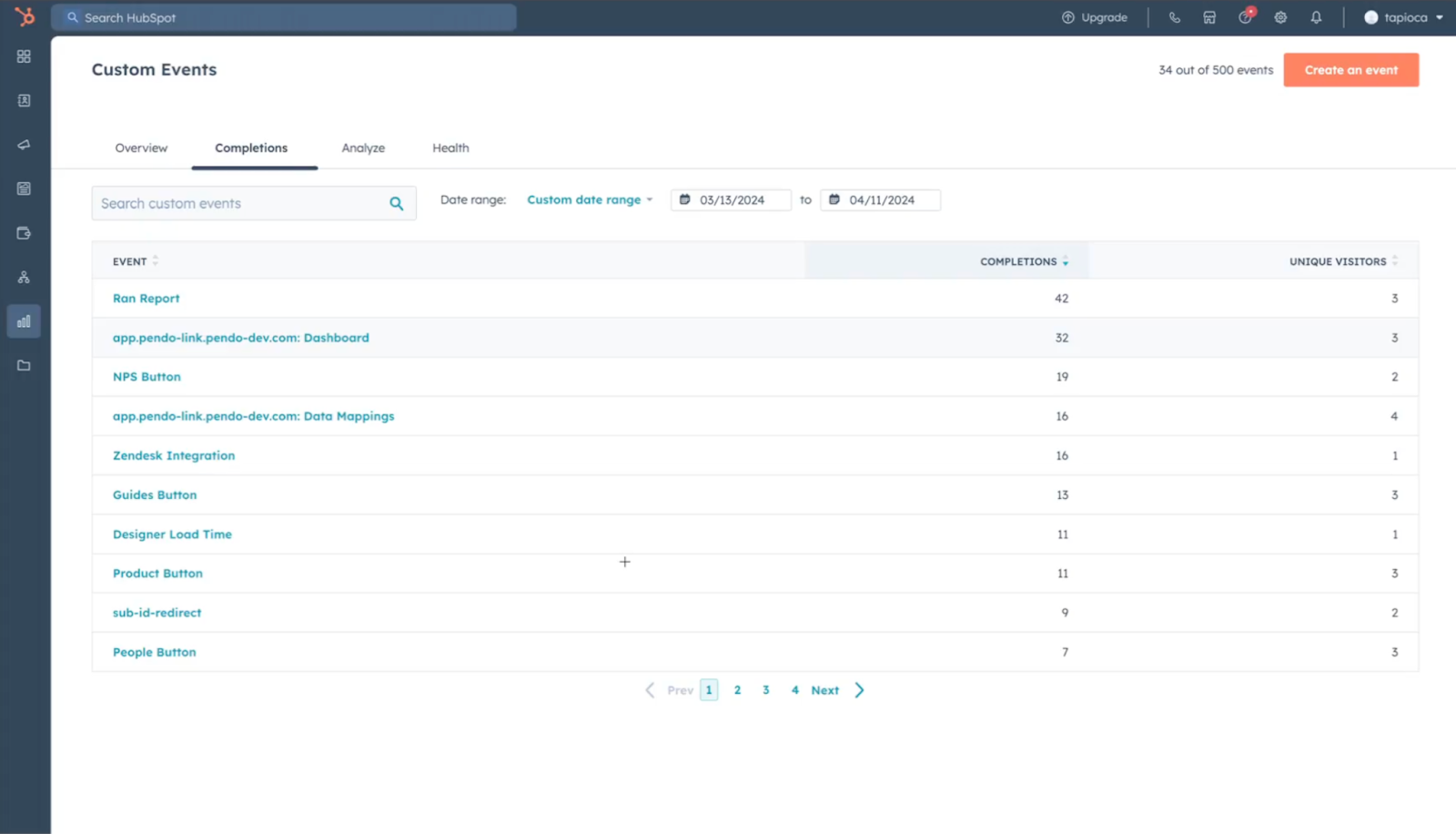 Screenshot of Hubspot backend