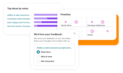 3 modules: Top idea by votes, asking for feedback, scatterplot